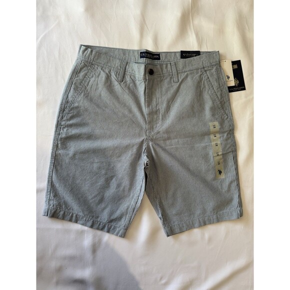 U.S. Polo Assn. Chino Shorts Men's Sz W34 Light Blue White Stripes Flat Front - Picture 1 of 16